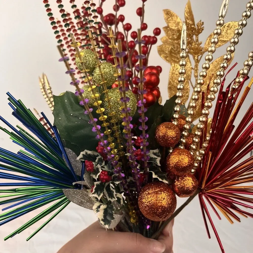 Vintage Christmas Ornaments Decorations Lot Birch Branches Sprays Foils Tinsel